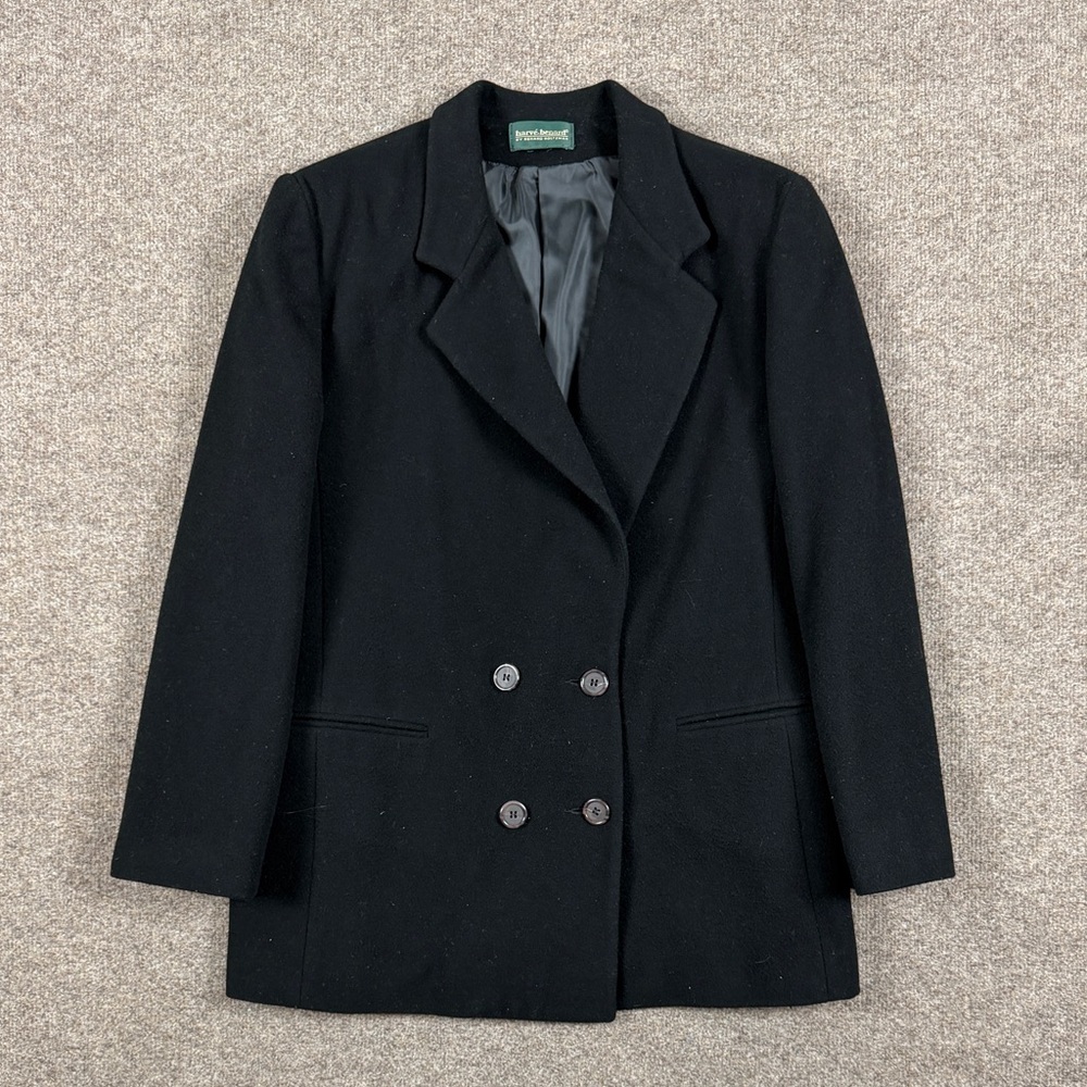 Vintage Harve Benard Black Short Double Breasted Pea Coat Womens L Preppy Jacket